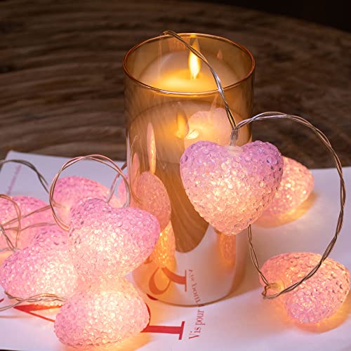 YOLIGHT Pink Heart String Lights, 6.5ft 10 LED Valentines Lights Battery Operated with Timer, Heart Decoration for Home Window Girls Room Wedding Party Mother's Day(Warm White) - style: Pink Hearts