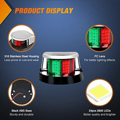 Nilight Marine Boat Navigation Light 24LED Red Green LED Port Starboard Signals Bow Lights 12V Waterproof for Skeeter Yacht Pontoon Speedboat Sailboats Fishing Boats - color: 24LED Navigation Light-1Pc