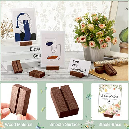 Roowest 25 Pcs Wood Place Card Holder 2 Inch Rustic Table Number Holders Stands Wooden Sign stand Photo Card Display for Wedding Party Birthday Retail Shop Office Pictures Menu Decorations