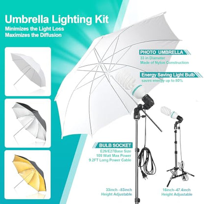 EMART Photography Lighting Kit, Softbox Lighting Kit with Background and Umbrella, 3 Color Green/White/Black Screen Backdrop Stand,Photo Studio Equipment for Video Shoot or Product Photography