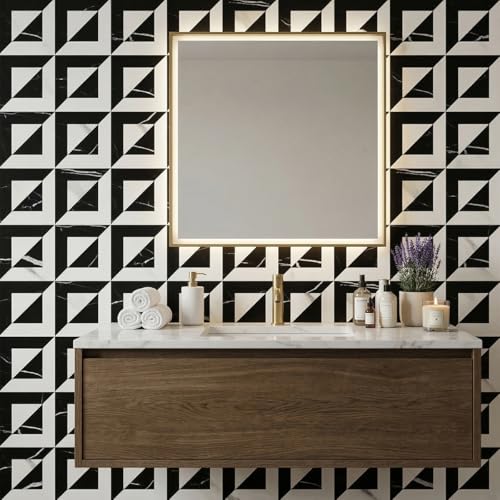 10-Sheets Stunning 3D Visuals Peel and Stick Backsplash Mosaic Tiles, PVC Stone Look,Heat Resistant Stick on Tiles for Kitchen Wall, Bathroom, Laundry Room (Black Marquina + White Marble) - color: Black Marquina + White Marble