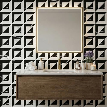 10-Sheets Stunning 3D Visuals Peel and Stick Backsplash Mosaic Tiles, PVC Stone Look,Heat Resistant Stick on Tiles for Kitchen Wall, Bathroom, Laundry Room (Black Marquina + White Marble) - color: Black Marquina + White Marble