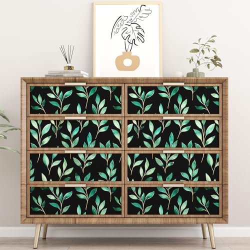 Fvlow Green Floral Wallpaper Peel and Stick Black Leaf Contact Paper 17.4" x 118" Vintage Leaf Wallpaper Waterproof Self-Adhesive Wall Covering for Bedroom Countertop Desk Cabinets Decor - color: Dark Green, size: 17.4" x 118"