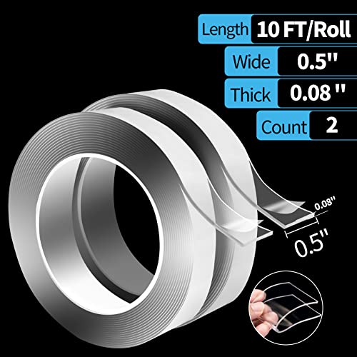 Art3d Nano Double-Sided Adhesive Tape, Multipurpose Tape for Carpet Mats/Paste Items/Photos Frames/Craft Wall Mounting - size: 1/12" x 1/2" x 10'