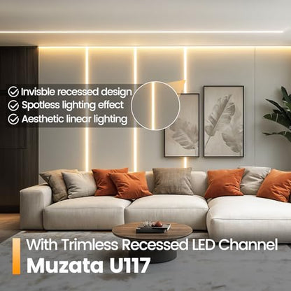 Muzata 10Pack 3.3FT/1M Plaster-In LED Channel Trimless Recessed LED Strip Diffuser Channel Spotless Deeper Wider for Drywall Ceiling Wall U117 WW 1M - size: 10pack*1m/3.3ft