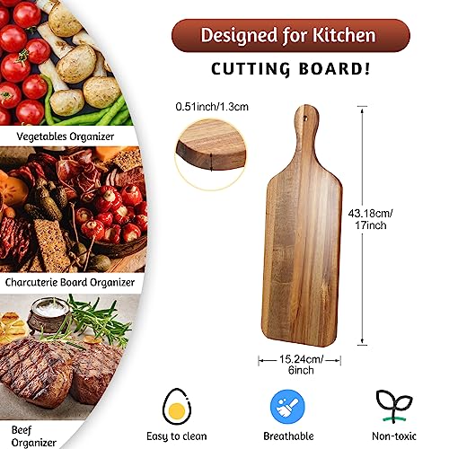 Rtteri 6 Pcs Acacia Wood Cutting Board with Handles Kitchen Thicken Chopping 17 x 6 Inch Wooden Charcuterie Serving Blank Boards Bulk for Engraving Wedding Housewarming Gift