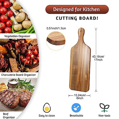 Rtteri 6 Pcs Acacia Wood Cutting Board with Handles Kitchen Thicken Chopping 17 x 6 Inch Wooden Charcuterie Serving Blank Boards Bulk for Engraving Wedding Housewarming Gift