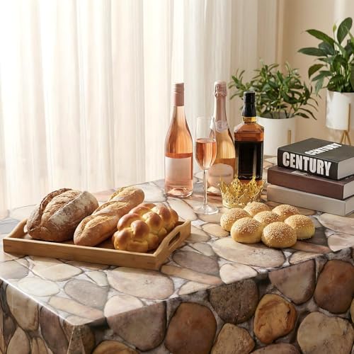 Tegeme 200 ft x 54 Inch Cobblestone Wall Tablecloth Roll Castle Wall Backdrop Disposable Plastic Stone Pattern Table Covers for Medieval Party Supplies Vbs Vacation Bible School Decor - size: 200 ft, style: Cobblestone