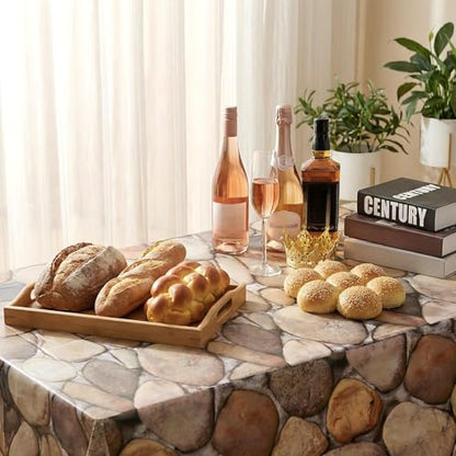 Tegeme 200 ft x 54 Inch Cobblestone Wall Tablecloth Roll Castle Wall Backdrop Disposable Plastic Stone Pattern Table Covers for Medieval Party Supplies Vbs Vacation Bible School Decor - size: 200 ft, style: Cobblestone