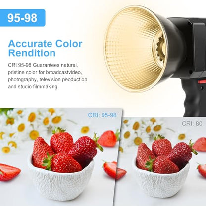 60W LED Video Light, PULUZ 2500K-6500K Dual Color Temp, 13000Lux CRI 95+ COB Fill Light with 10000mAh Rechargeable Battery & 8 Effects for Vlogging/Live Stream/Outdoor Shooting