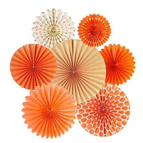 Easy Joy Paper Fans Party Decorations Orange Hanging Paper Fans Sunshine Party Decorations Birthday Wedding Home Classroom Party Hanging Decoration, Set of 7 - color: Orange 2