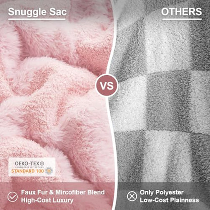 Snuggle Sac Checkered Throw Blanket,Fluffy Faux Fur Knitted with Soft Microfiber Warm Throw Blankets for Couch, Sofa, Chair, Bed, Camping, Picnic, Travel, Solid Pink, 50x60 inches - color: Solid Pink, size: Throw(50"x60")