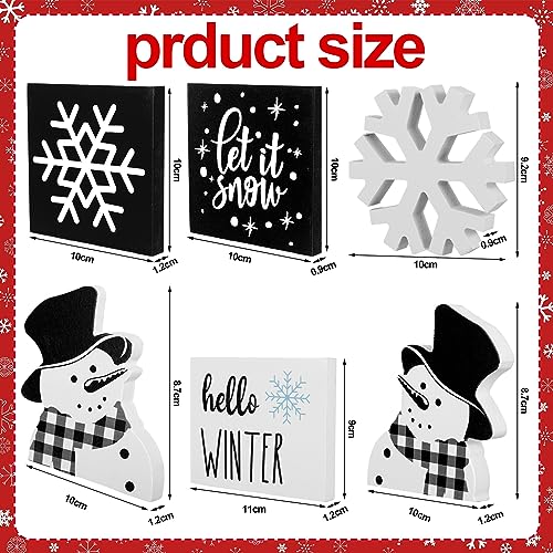 Huwena 6 Pcs Winter Tiered Tray Decor Snowflake Table Signs Hello Winter Wood Blocks Farmhouse Let It Snow Wood Decor for Table Shelf(Cute Style) - style: Cute Style