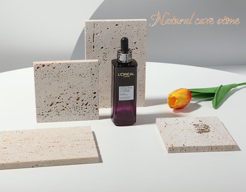 Natural Travertine Stone Photo Prop, Beige 10×10/10×15cm Sizes, Unique Textured Backdrop for Jewelry Product Photography, Natural Holes & Varied Patterns, Perfect for Creative Shooting & Styling