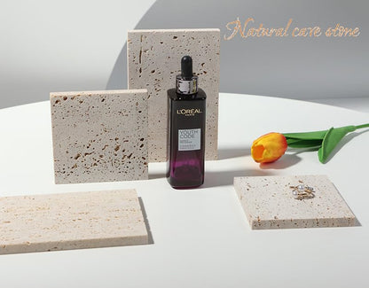 Natural Travertine Stone Photo Prop, Beige 10×10/10×15cm Sizes, Unique Textured Backdrop for Jewelry Product Photography, Natural Holes & Varied Patterns, Perfect for Creative Shooting & Styling