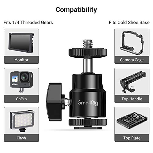 SmallRig 1/4" Camera Hot Shoe Mount, Ballhead Tripod with Additional 1/4" Screw, 2pcs Pack - 2059 - size: 2pcs pack