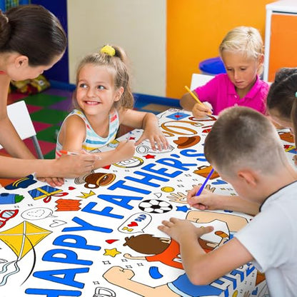 Gatherfun Father's Day Themed Activity Poster/Table Cover - 72" x 31.5" Wall Art for Classroom Wall, School Parties, Happy Father's Day Decorations - style: Father's day