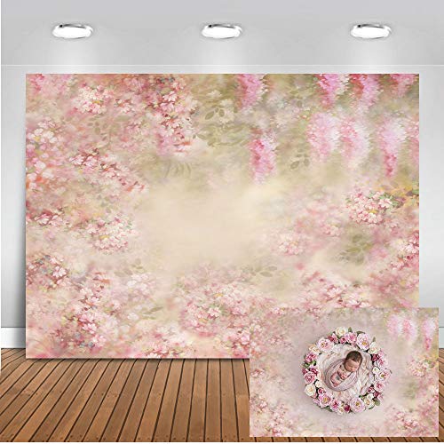 Mocsicka Pink Floral Newborn Photography Backdrop - Newborn Baby Infant Photo Shooting Props 5x3ft, Art Flower Baby Shower Background Item Photography Background