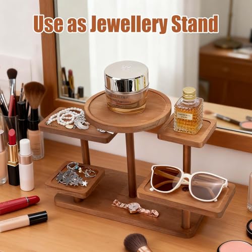 Jewelry Stand, Wooden Tiered Display Rack, Earring Storage Organizer Display Shelves Collectible, Perfume Bracelet Trays for Crafts Sales, Gifts(Brown) - color: Brown