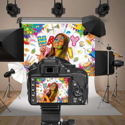 Happy Holi Backdrop Banner Indian Hindu Festival Party Photoshoot Background Colorful Hindu Holi Party Decorations Banner Booth Props (8x6FT(94 x 70 inch))
