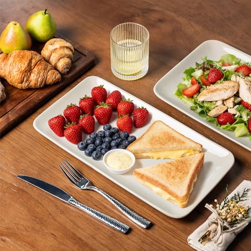 AmorArc Ceramic Serving Platter,Rectangular 16"/14.3"/12.6" inch Serving Dishes for Party Entertaining,Stoneware Serving Trays forTurkey,Salad,Microwave&Dishwasher Safe-Set of 3-Light Beige - color: Light Beige, size: Square