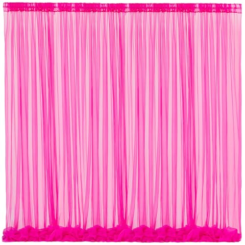 10x10 Hot Pink Tulle Backdrop Curtains for Parties, Sheer Backdrop Curtain Wedding Photo Background Drapes for Baby Shower Photography Birthday Party - color: Hot Pink, size: 10x10ft