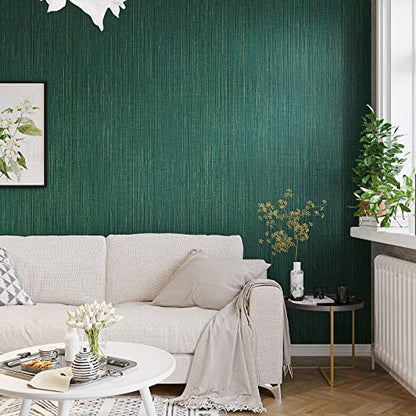 VEELIKE Textured Teal Green Grasscloth Peel and Stick Wallpaper 32''x118'' Faux Grasscloth Wallpaper Self Adhesive Waterproof Removable Fabric Contact Paper for Walls Cabinets Furniture Powder Room - color: Teal Green, size: 32" x 118"