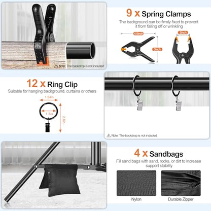 FUDESY 10x30ft Backdrop Stand Heavy Duty Adjustable Photography Background Support System with Angle Rotatable Connector, Spring Clamps, Sandbags, Ring Clips, Carry Bag for Photo Video Studio, Wedding - size: 10x30ft