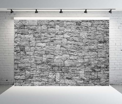 BELECO 8x6ft Fabric Dark Brick Stone Wall Backdrop Gray Rock Stones Texture Old Wall Background Medieval Castle Wall Party Decorations Banner Knight Party Supplies Photoshoot Props - size: 8x6FT
