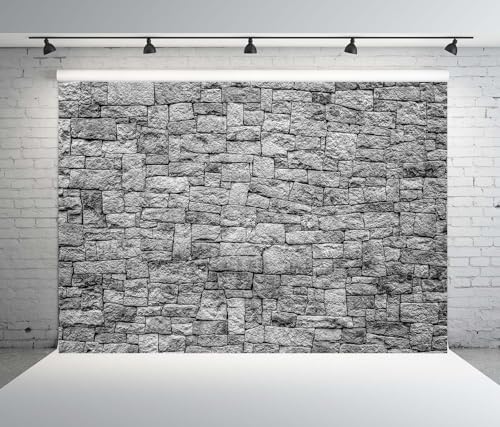 BELECO 7x5ft Fabric Dark Brick Stone Wall Backdrop Gray Rock Stones Texture Old Wall Background Medieval Castle Wall Party Decorations Banner Knight Party Supplies Photoshoot Props - size: 7x5FT