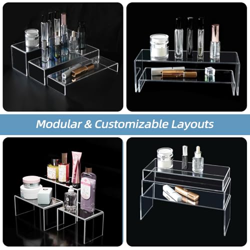 6PCS Acrylic Display Risers, 12'' Large Acrylic Risers Display Stands,Tiered Shelves for Gemstone, Curio, Figurines, Collectibles and Home Deco