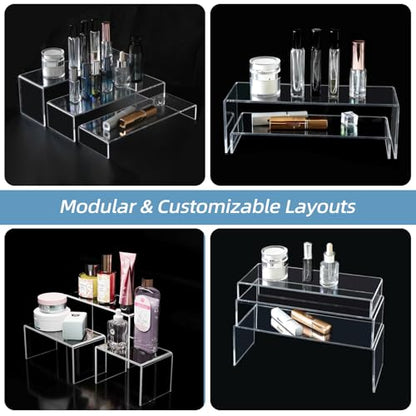6PCS Acrylic Display Risers, 12'' Large Acrylic Risers Display Stands,Tiered Shelves for Gemstone, Curio, Figurines, Collectibles and Home Deco