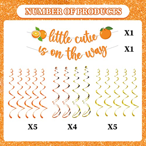 Little Cutie Baby Shower Decorations - 16pcs Orange Party Decorations 2pcs Glitter Baby Shower Banners 14pcs Orange Hanging Swirls Little Cute is on the Way Birthday Party Decor Supplies - style: Little Cutie