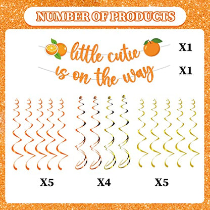 Little Cutie Baby Shower Decorations - 16pcs Orange Party Decorations 2pcs Glitter Baby Shower Banners 14pcs Orange Hanging Swirls Little Cute is on the Way Birthday Party Decor Supplies - style: Little Cutie