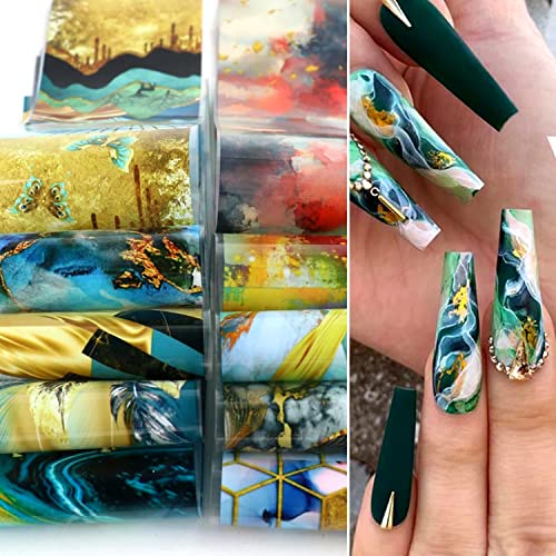 Marble Texture Nail Foil Transfer Stickers,Colorful Oil Painting Designs Foil Decals Supplies Set Acrylic Nail Art Sticker for Women DIY Resin Polish Manicure Tips Decorations 10Sheets - style: Marble Texture