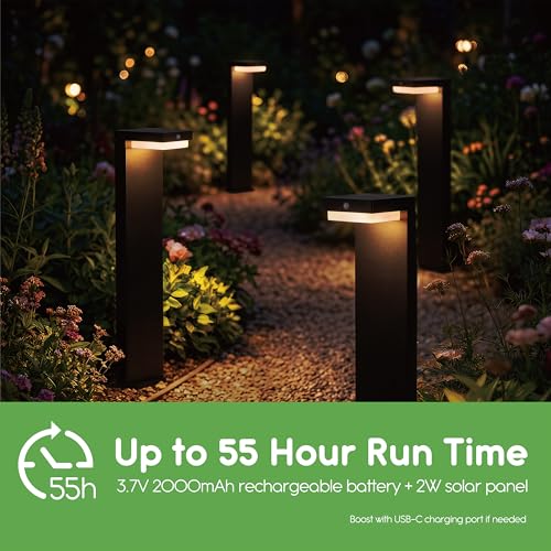 20.5" Solar Pathway Lights - Walkway Solar Lights for Outside - PIR Sensor & Two Lighting Modes - Rechargeable Battery Lasts Up to 55 Hours - 3000K - IP44 Weather Resistant - 2 Pack - size: 2 Pack Landscape Lights