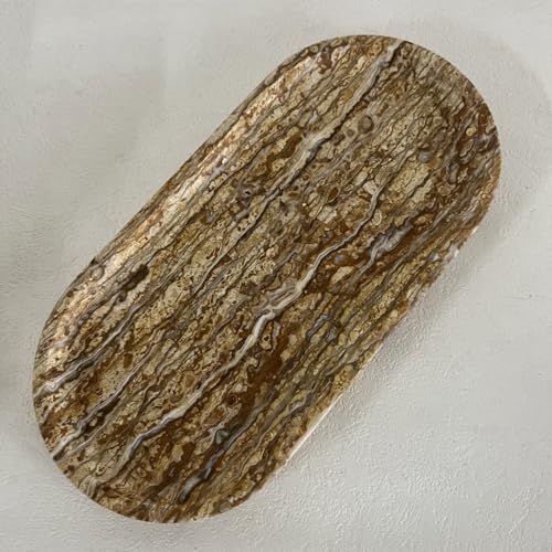 Natural Marble Oval Tray Ornaments Vintage Small Tray Storage Dish for Counter, Vanity, Dresser, Nightstand and Desk (Brown) - color: Brown