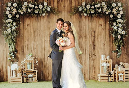 8x6ft Polyester Wedding Backdrop Rustic Floral Flower Wood Wall Backdrop Bridal Shower Reception Ceremony Valentine's Day Photography Background Proposal Party Kids Birthday Party Photo Prop - size: 8x6ft-Polyester