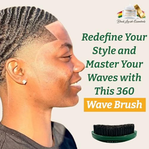 360 Wave Brush, Build Deeper Waves, Soft & Hard Boar Bristle Curved Brush, Black Lavish Essentials Signature (Medium-Hard, Emerald Green) - color: Emerald Green, size: Medium-Hard