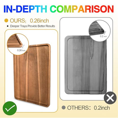 2 Pcs Acacia Wood Serving Tray, Rectangular Wooden Serving Platters Charcuterie Board, Large Wood Kitchen Display Tray for Food, Cookie, Dessert, Fruit, Snack, Vegetable, 16.6" x 12.6" x 0.6" - size: 16.6*12.6 inch