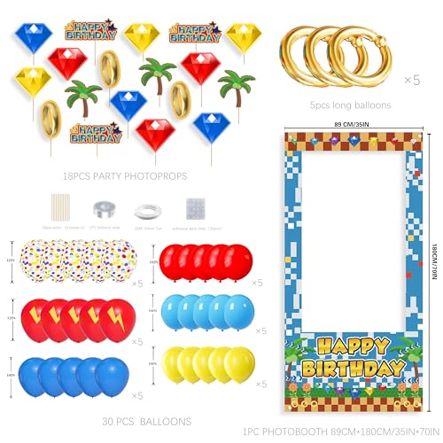 Birthday Decorations for Boys,Happy Birthday Banner, 30 Balloons,Gold Ring Foil Balloon,Photo Booth Props for Men (Hedgehog) - color: Hedgehog