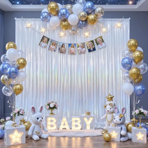 10x10ft Glitter Sequin Silver Backdrop Curtains Photo Backdrop Curtain Fabric Rainbow Shimmer Drapes Backdrop Bridal Baby Shower Wedding Birthday Party Photography Backdrop Photoshoot 5x10FT, 2 Panels - color: Glitter Silver, size: 10 ft X 10 ft(2 Panels