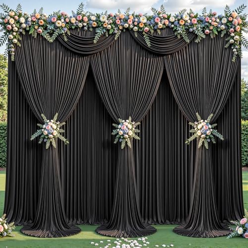 4 Panles Black Backdrop Curtains - Wrinkle Free Fabric Backdrop Curtain for Photoshoot,10ft Wedding Party Photo Backdrop Drapes for Birthday Baby Shower Photography Stage Background Decorations - color: Black, size: W4' x H10'(4 panels)