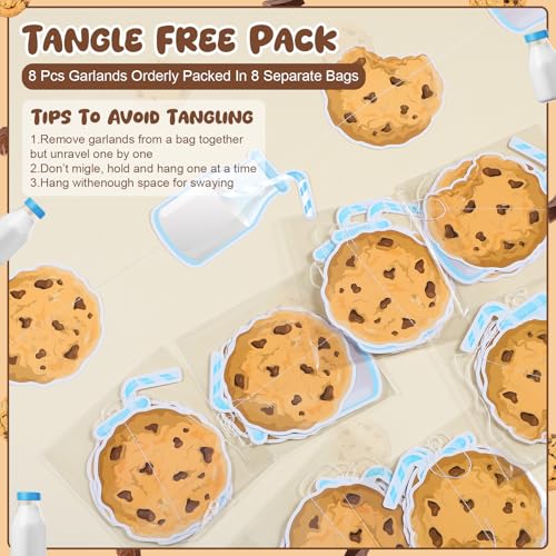 Xinnun Cookie Milk Party Decorations Chocolate Chip Cookie Milk Garlands Banners Cutouts Ribbon Streamers for Scout Street Theme Birthday Baby Shower Party Decorations Supplies - style: Cookie Milk