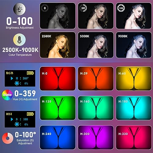 120 RGB Video Light, Photography Light, Color Temperature 2500-9000K 360° Full Color with 20 Lighting Effects, 3000mAh Battery, OLED Display, DSLR Lighting for TikTok, Photography, Video Conference - size: St-120 Rgb