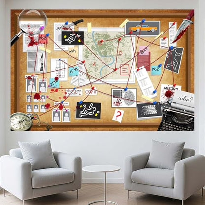 12X10FT Crime Scene Decorations Backdrop Murder Mystery Party Photo Backdrop Detective Photography Background Halloween Spy Party Decorations Background Board Banner Photo Booth Prop Wall Decor - size: 12X10FT