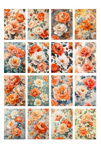 Decoupage Paper Pack (35 Sheets 6"x8") Peach Blossoms: Beautifully Detailed Posters with Vibrant Orange and White Flowers on Soft Pastel backdrops, Creating a Romantic ambiance FLONZ Vintage - color: Two