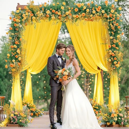 10x10ft Yellow Backdrop Curtain for Wedding Parties Wrinkle Free Fabric Yellow Drapes Backdrop Decoration for Baby Shower Birthday Photography Decoration 2 Panels, 5ft x 10ft - color: Yellow, size: 5ft x 10ft x 2 panels