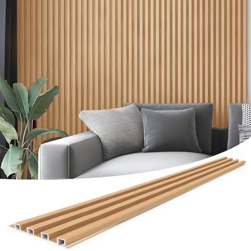 Art3d 8-Pack 96 x 6in. WPC Acoustic Slat Wall Panel for Modern Interior Decor, TV Background, Living Room, Oak - color: Oak, size: 96*6