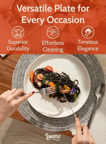 Sweese 10 Inch Porcelain Dinner Plates, White, Set of 6 - Microwave, Oven, Dishwasher Safe, Scratch-Resistant - color: White, size: 10 Inch